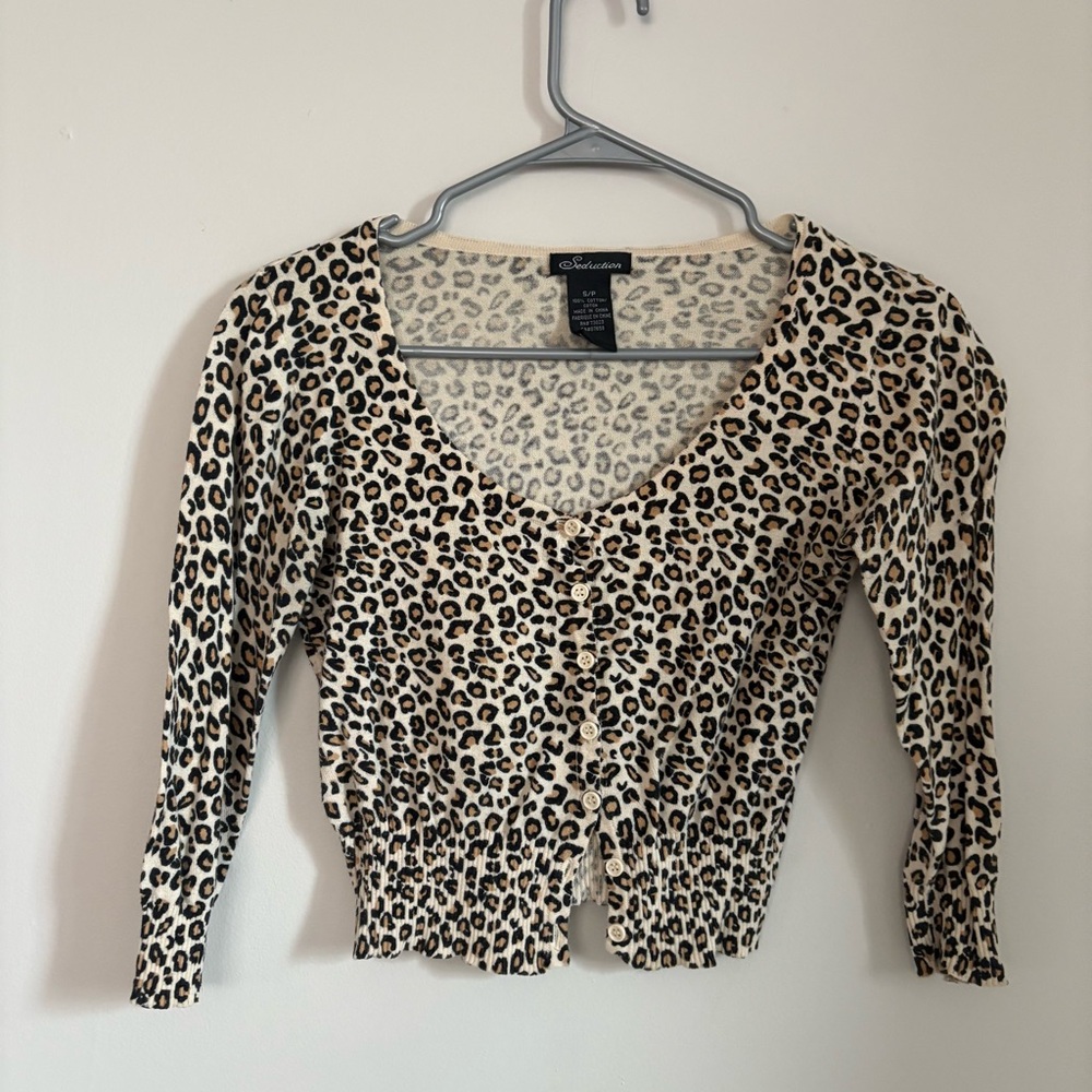Cropped Animal Print Cardigan